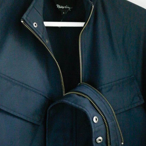 Phillip Lim Navy Blue Asymmetrical Pocket Double Zipper Nylon Jacket S - Picture 7 of 9